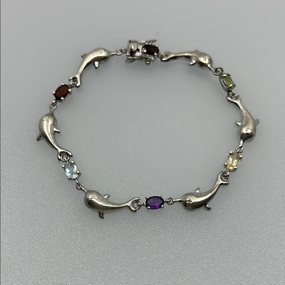 Elegant 925 Sterling Silver topaz amethyst citrine Ocean Life Charm Bracelet